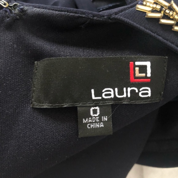 Laura Petites Navy Blue with Gold Sequin Dress - Picture 6 of 7